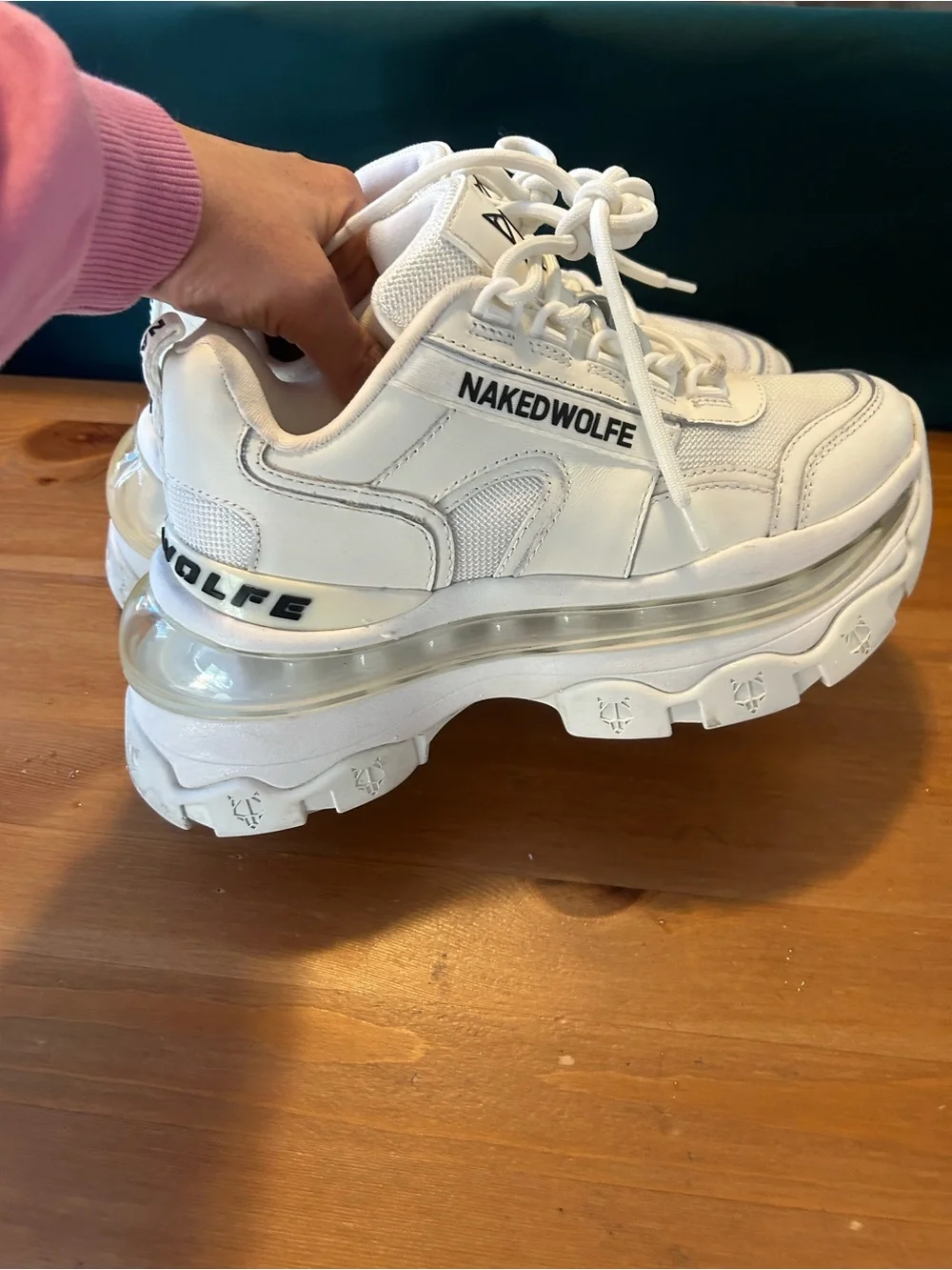Naked Wolfe Fierce White Clear-Platform Sneakers Size 7